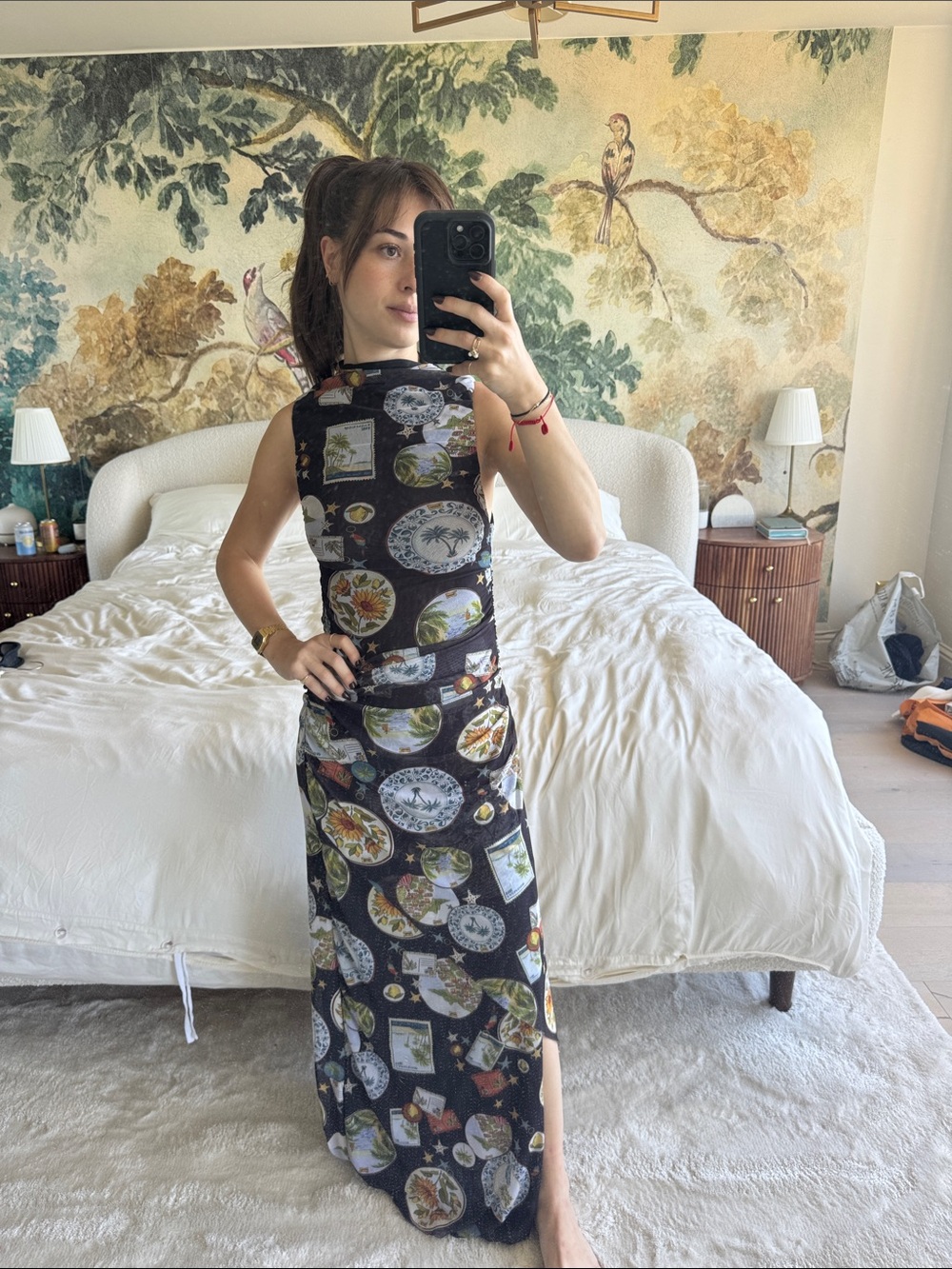 FARM Rio Black Sleeveless Maxi Dress with Plate Print